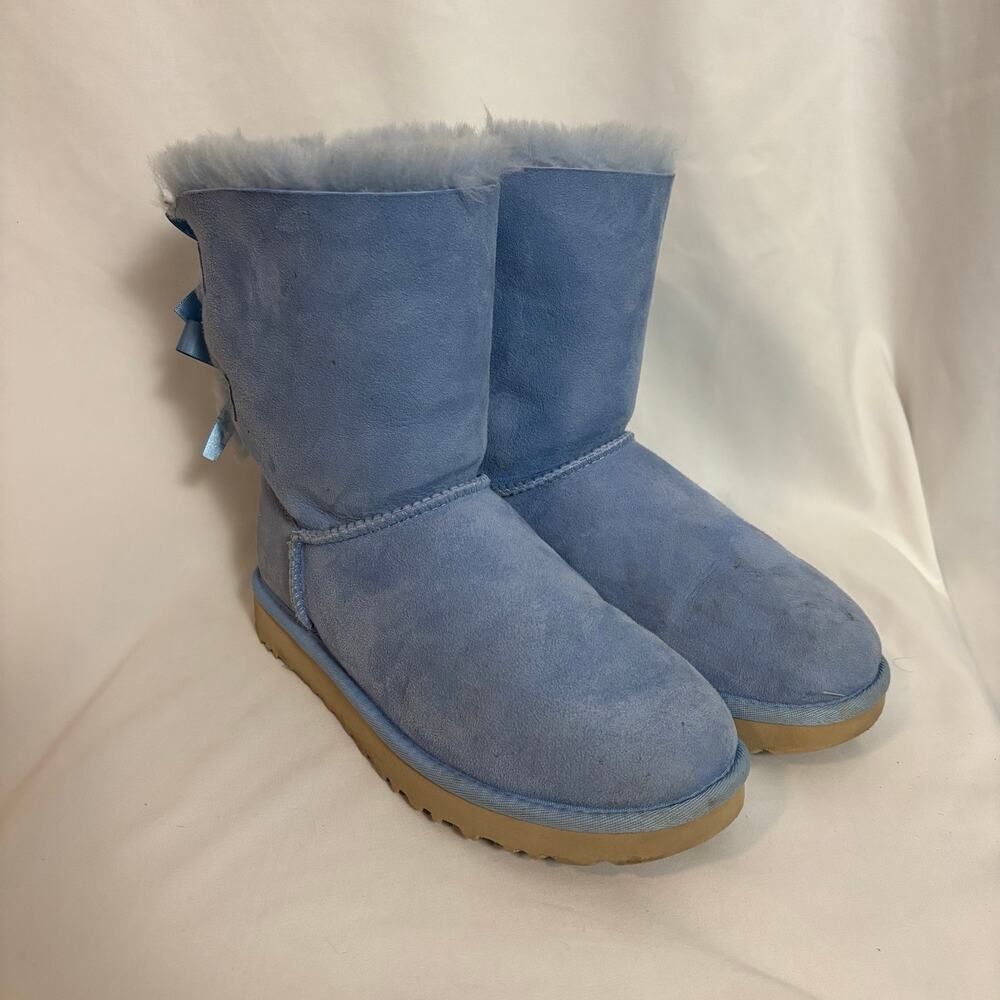 UGG Bailey Bow II Light Blue Suede Boots Women’s 7 w/ Box